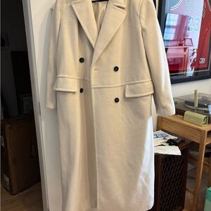 Double-Breasted Pea Coat in Cream — Classic Tailored Overcoat